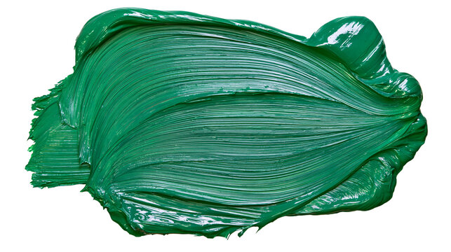 Isolated brilliant green acrylic paint smear with glossy textured surface, creative abstract design