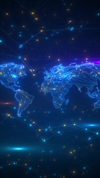Bright network digital world map financial data particles. global markets, online payments, economic growth, currency exchange, banking tech, business news, investment analysis, international commerce