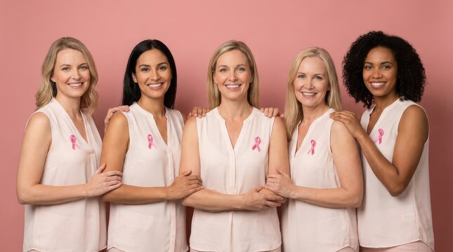 Diverse group of women supporting breast cancer awareness