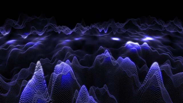 Abstract Blue and Purple Particle Wave on Black Background