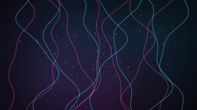 Abstract Neon Pink and Blue Flowing Sine Waves on Starry Background Loop
