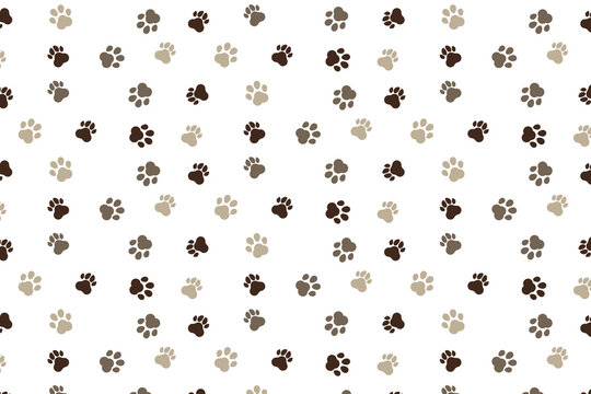 Repeating pattern of black and brown paw prints on a clean background. Seamless pattern featuring cute and playful cat and dog paw prints. Ideal for fabric, textile, wallpaper.