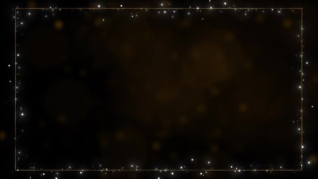 Golden rectangle glows background white sparkles warm bokeh particles. luxury invitations, joyful greetings, sleek titles, award presentations, wedding videos, premium branding, refined logo reveals.