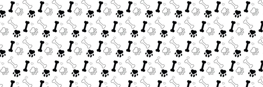 Paw prints and bone seamless pattern. Pet-themed repeat design with a clean and playful appearance. Ideal for pet shops, animal care, wrapping paper, and other commercial designs.