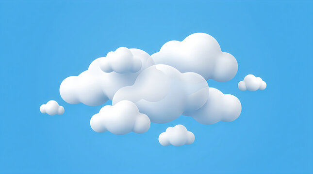 A single fluffy white cloud isolated on a bright blue sky background in a 3d render style