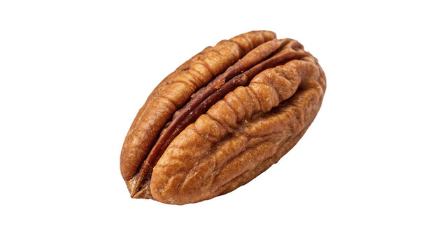 Whole natural raw pecan nut in shell kernel isolated on transparent background.