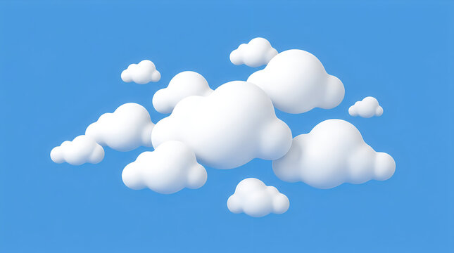 A fluffy white 3d cloud icon isolated on a solid blue background for weather and design projects