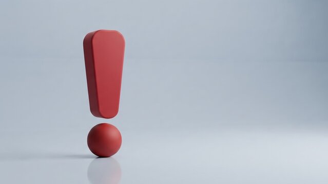 Large glowing red exclamation mark symbol on clean white floor