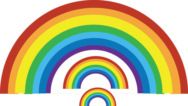 A vibrant illustration of a colorful rainbow with multiple arcs diminishing in size creating a whimsical and cheerful design