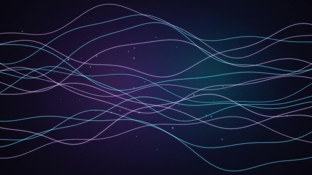 Abstract Glowing Neon Sine Waves and Ambient Particle Flow Loop