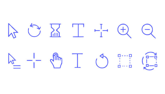 Collection of blue outline icons representing common cursor interactions