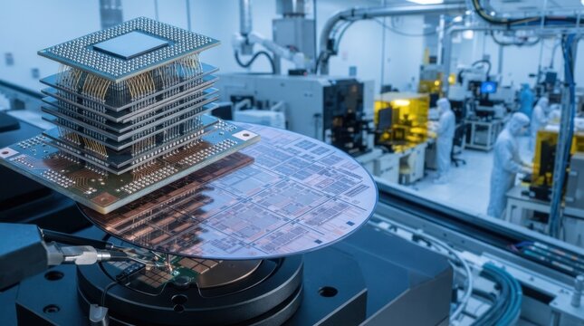 Stacked DRAM memory modules with photolithography wafer and copper interconnect lines inside semiconductor fabrication plant