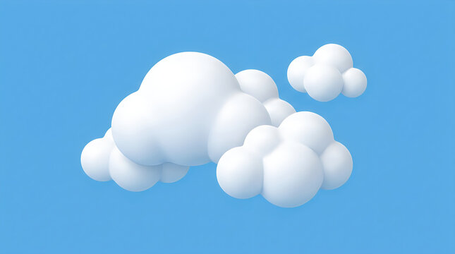 A fluffy 3d rendered white cloud icon isolated on a solid blue background for weather design