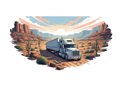 Semi Truck on Desert Highway Road.