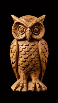 Wooden carved owl statue representing wisdom and knowledge