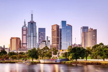 Melbourne Skyline at Twilight with City Lights Reflection in Yarra River © romanslavik.com