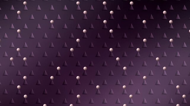 Balls Bouncing Down A Staggered Cone Peg Board With Mechanical Impact Rings, Seamless Loop in vibrant aubergine tones