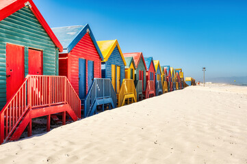 Muizenberg Beach Huts in Cape Town during a Sunny Day © romanslavik.com