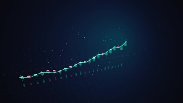 Futuristic Financial Trading Chart and Glowing Candlestick Graph Loop