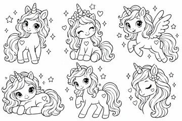 Obraz premium Black and white hand drawn sketch collection of cute fluffy sheep