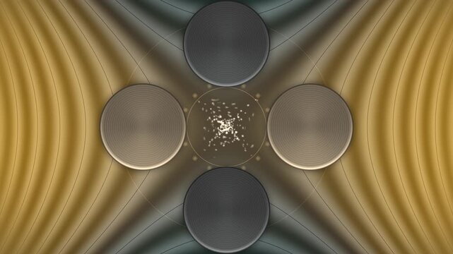 Quadrupole Mass Filter Cross Section: Rotating Hyperbolic Electric Field And Ion Cloud, Seamless Loop in soft amber tones