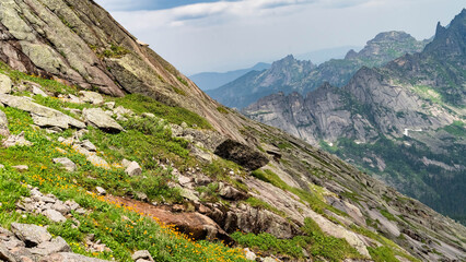 Fototapeta premium Rocky mountain peaks. Rocky gorge.