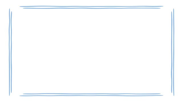 Hand drawn blue double line rectangle frame doodle border sketch