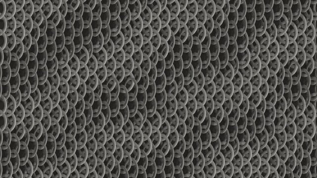 Chainmail Ring Mesh Take-Up Wave, Matte Metal Rings Locking Into Ridges, Seamless Loop in soft pewter tones