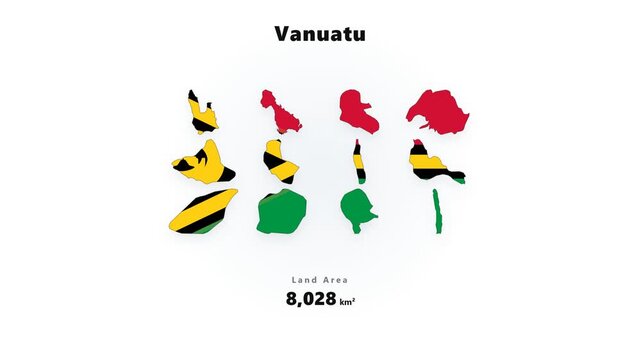 Vanuatu flag color fragments rotating and assembling into emblem shape with centered white background during smooth reveal animation on clean flat graphic panel