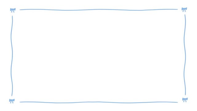 Hand drawn blue cute ribbon frame rectangle border wavy line sketch