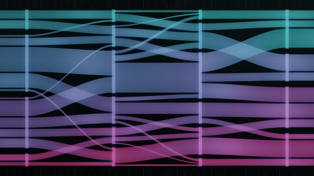 Abstract Sankey Diagram Ribbons Branching Between Layered Nodes Data Flow Visualization Seamless Loop in soft teal tones