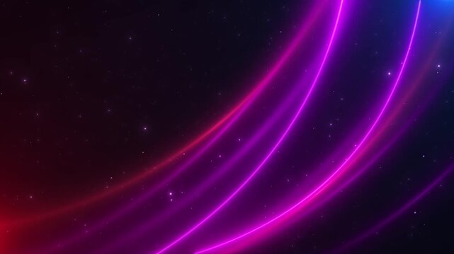 Smooth neon ribbons curve across a starry background elegant copy space. music beauty branding, fashion promos, luxury events, technology intros, presentation slides, title graphics abstract loops.