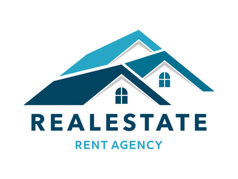 Real estate rent agency icon of house building or residential property homes. Real estate construction company and architecture development agency emblem with country town villas and village houses