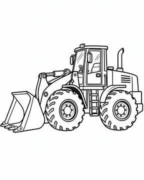 Black and white line drawing of a heavy industrial wheel loader truck