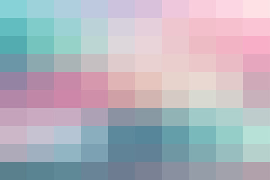 Pastel colored pixelated mosaic background, with a grid, of square blocks, in shades of, blue, teal, purple, and pink color, gradients arranged