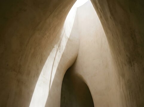 Abstract architectural detail of a curved wall with dramatic light and shadow play
