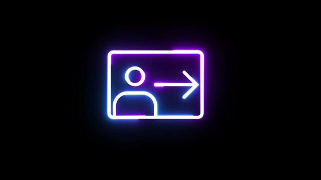 Neon glowing login icon with user profile and arrow sign animation for digital interface.