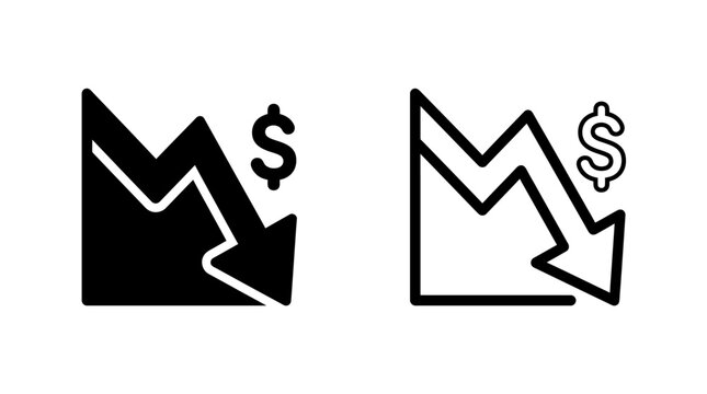 Set of financial decline graph icons with dollar sign symbol