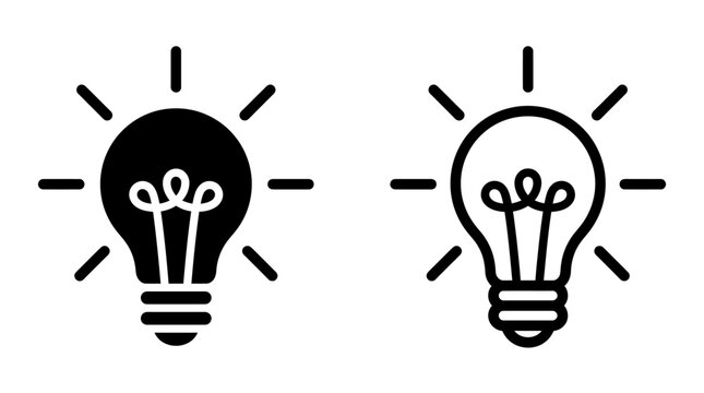 Glowing light bulb with visible filament icon set electricity innovation