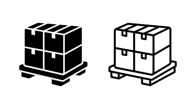 Stacked shipping boxes on a wooden pallet cargo icon set with shipping