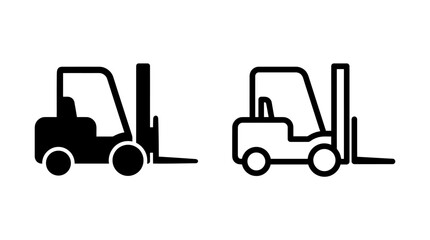 Fototapeta premium Set of forklift vehicle icon designs in glyph and line styles