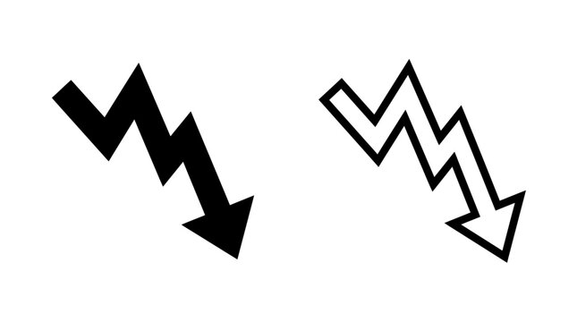 Downward trend zig zag line arrow icon set with downward