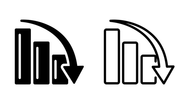 Bar chart icons with a downward curved arrow representing decreasing