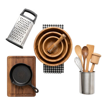 Kitchen Utensils and Cookware Assortment Isolated