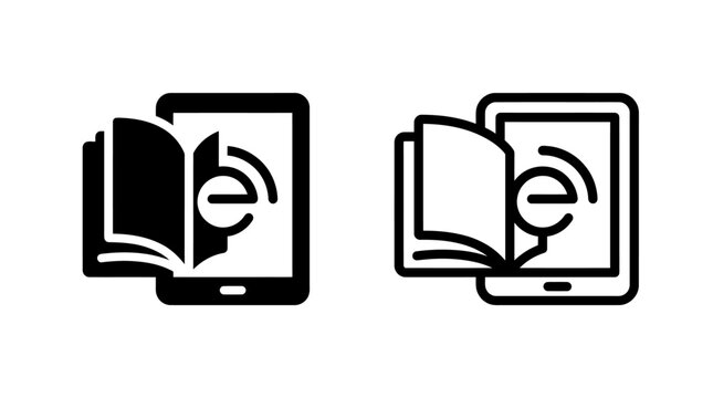 E-book reader or digital book tablet device icons in black and white