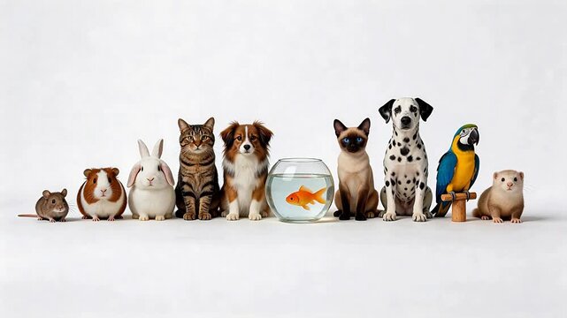 various pets lined up in a row