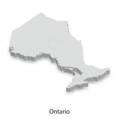 Obraz premium 3D Map of Ontario, Canada - Administrative Divisions