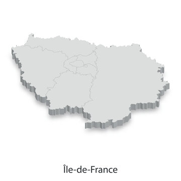 3D Map of Ile-de-France Region, France - Administrative Divisions