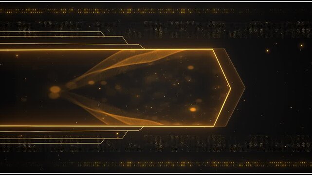 Glowing gold square frame floats orbital curves, lines, sparkling particles. luxury branding, product showcases, logo reveals, awards, invitations, fashion promos, presentations, title animation.