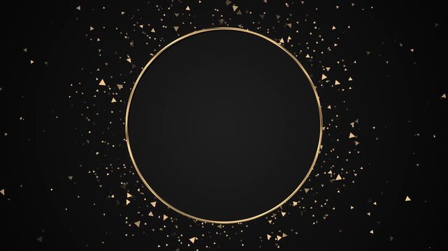 Elegant gold circular border triangular confetti backdrop. invitations, brand reveals, award ceremonies, fashion advertising, anniversary messages, product showcases, gala promos, premium titles.
